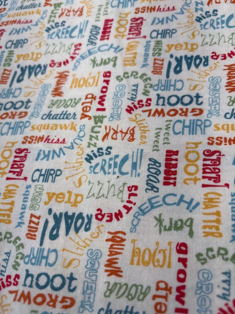 Animal Sounds Word Print Cotton Fabric 10x17" Multicolor Quilting Sewing - Picture 4 of 12